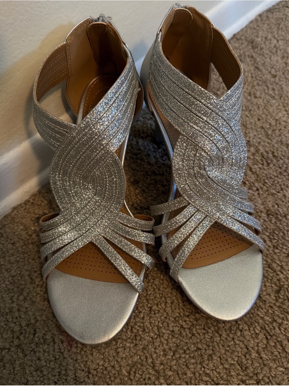 comfortview Silver Glitter Strappy Heels